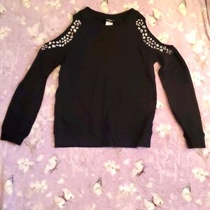 Bebe Girls Black Cut Out Shoulder Top M  8-10